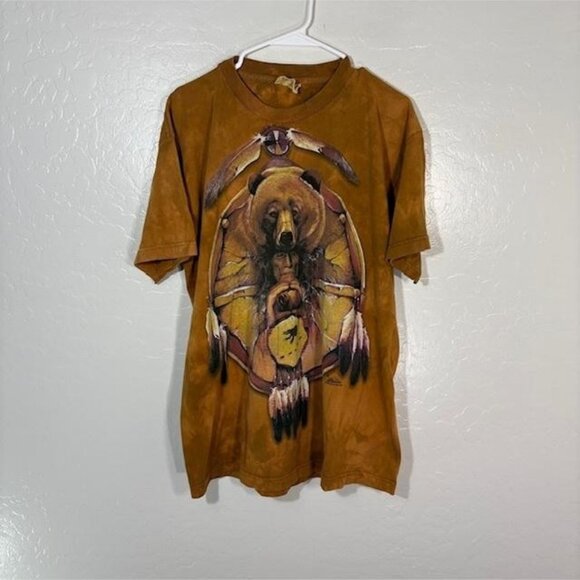 Vintage The Mountain Shirt Mens Large Brown Tie Dye Bear Native Graphic 1999 90s - Picture 1 of 7